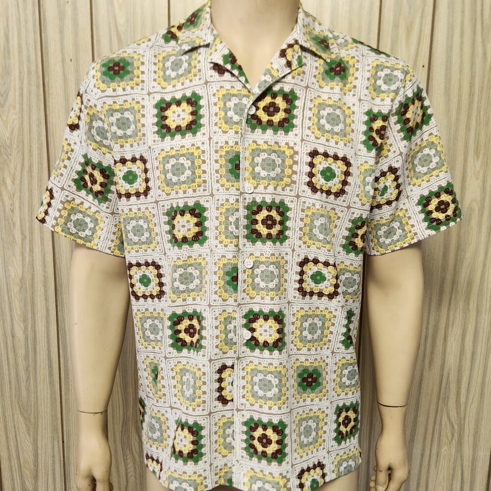 men's ss shirt M geometric print polyester Malibu